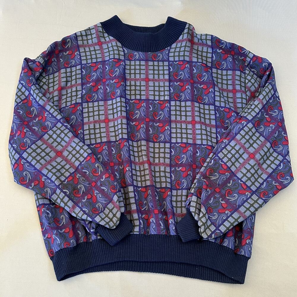 VTG Charles Demery Soleiado Sweater Mens Large Paisley Check Wool France